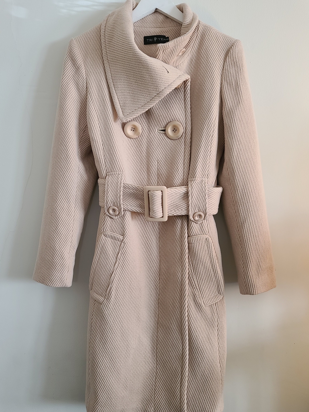 NWT Premium 75% Wool Heavyweight Tailored Long Trench Coat w/ Belt - S/M